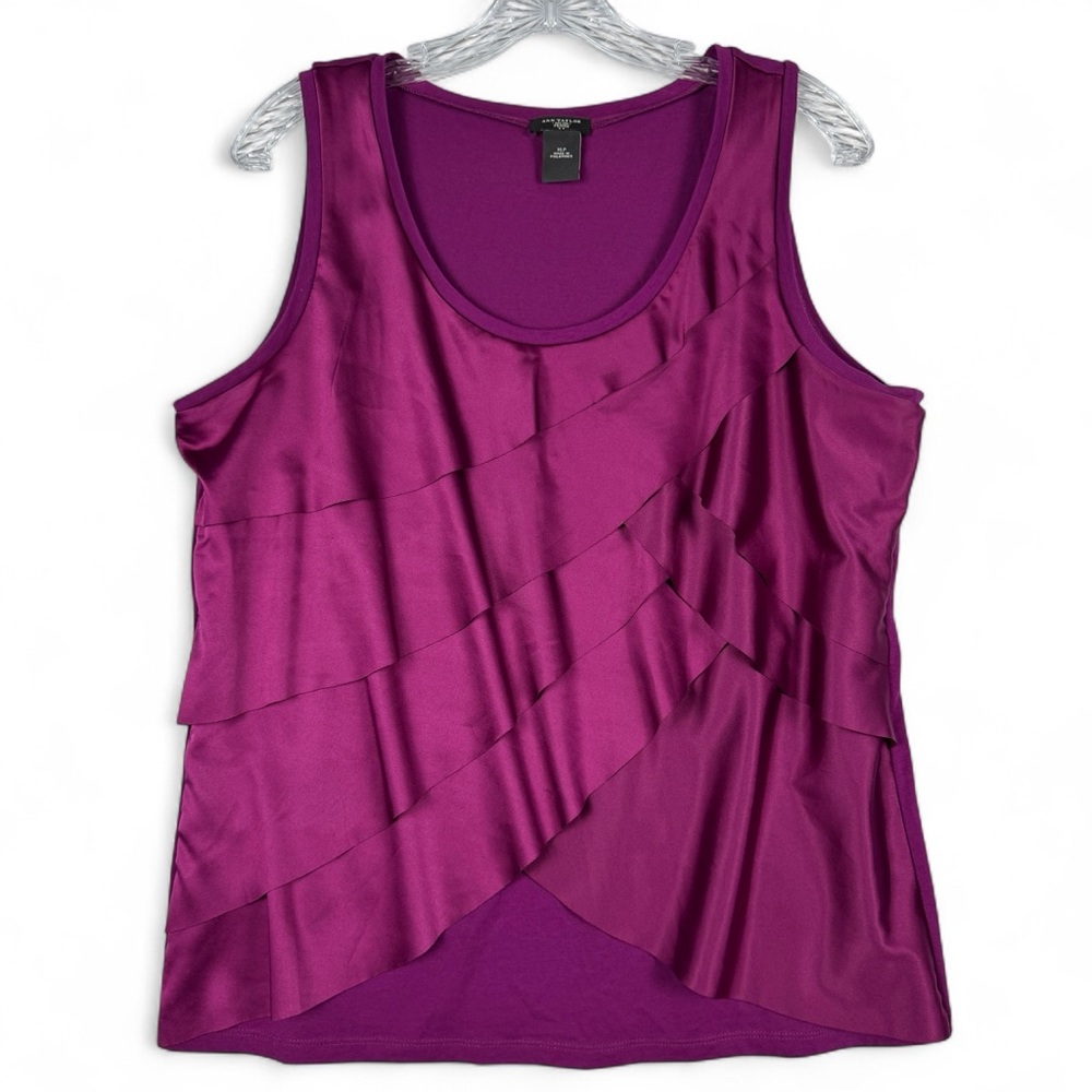 Ann Taylor Petite Womens Purple Sleeveless Ruffled Tiered Blouse Top Size XLP